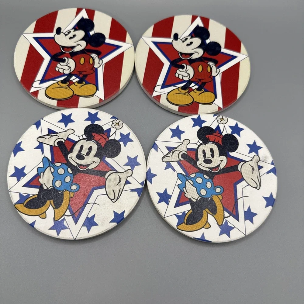 Disney‎ Mickey & Minnie Mouse Stars & Stripes Patriotic Ceramic Coasters 4 pack